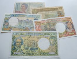 5 alte Banknoten aus Institut d`Emission d`Outre Mer ab 1960